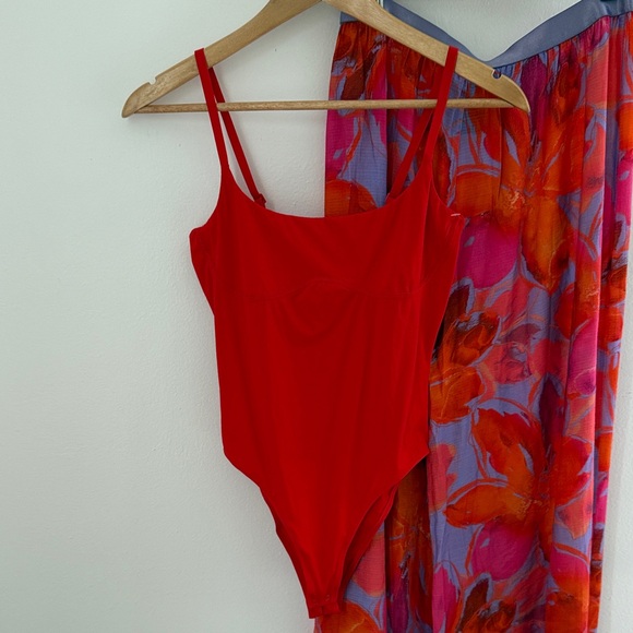 Free People Other - Free People Red Seamless Double-Strap Bodysuit – Scoop Neck Stretch Knit size S